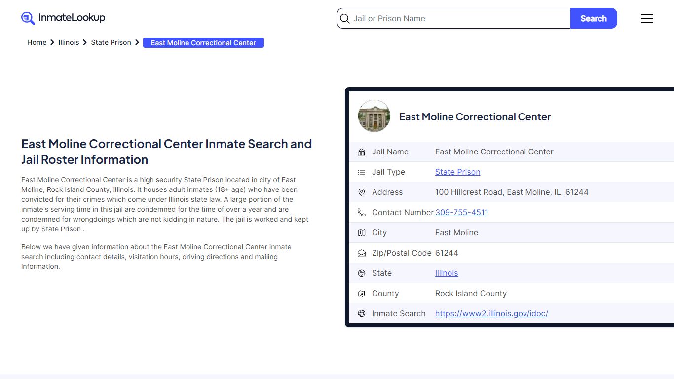 East Moline Correctional Center Inmate Search, Jail Roster, Bookings ...