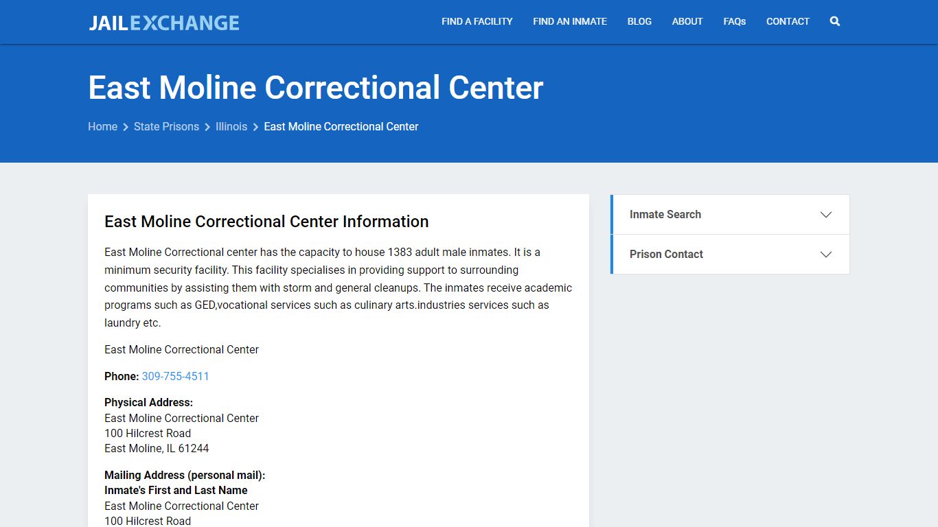 East Moline Correctional Center Inmate Search, IL - Jail Exchange