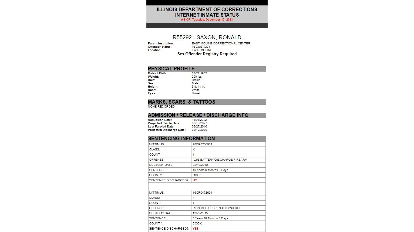 State of Illinois | DEPARTMENT OF CORRECTIONS | Inmate Search Results